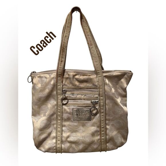 Coach Poppy Op Art Glam Signature Tote Bag - Picture 1 of 16
